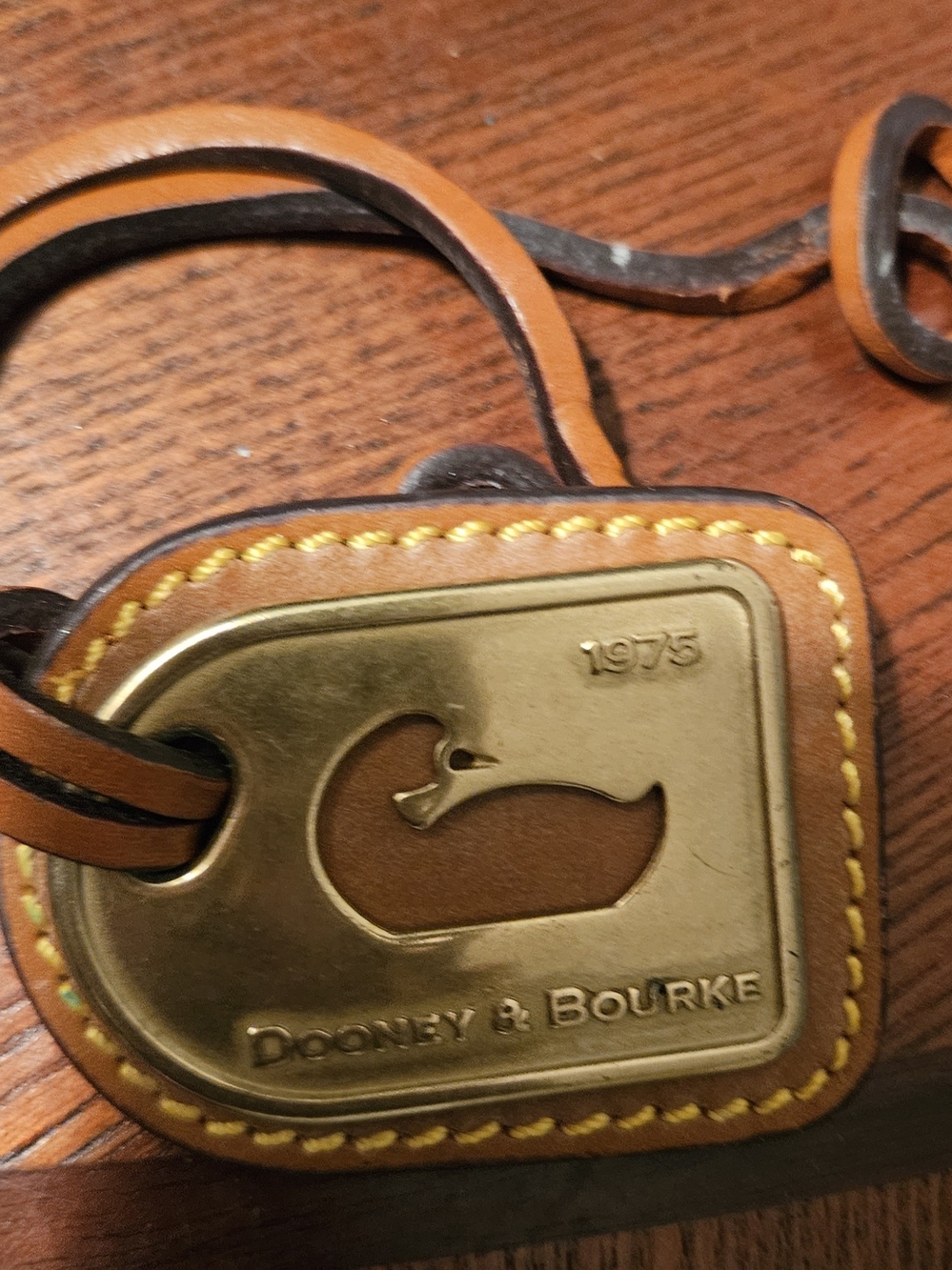 Dooney & Bourke Tan Leather Key Fob with Brass Duck Plaque